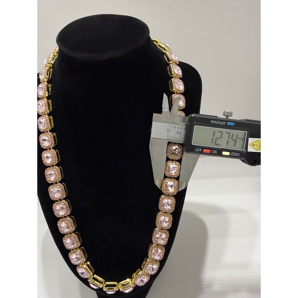 tennis chain pink & gold necklace iced out vvscz over stainless 22inch 12.5mm - Picture 2 of 7